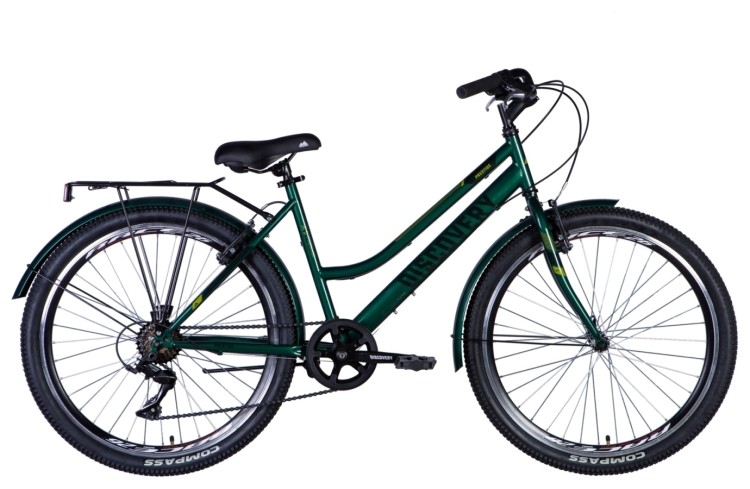 Велосипед ST 26" Discovery PRESTIGE WOMAN Vbr рама-" с багажником задн St с крылом St 2024 (зеленый), OPS-DIS-26-590