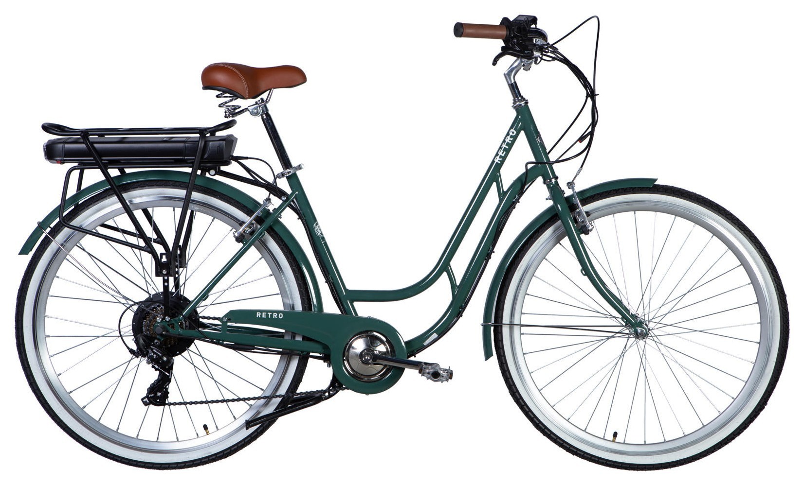 Велосипед уцененный с электроприводом 28" ST Dorozhnik eRETRO Vbr FR рама-19" 36B 13А*ч 500Вт зелено-серый 2026, STK-D-28-642