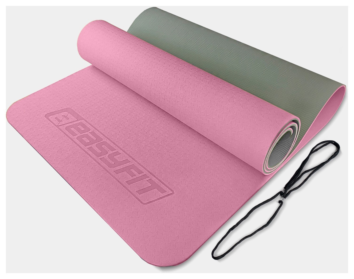Коврик для йоги и фитнеса EasyFit TPE+TC 6 мм двухслойный розово-серый, EFIT_EF-1924-PKGY