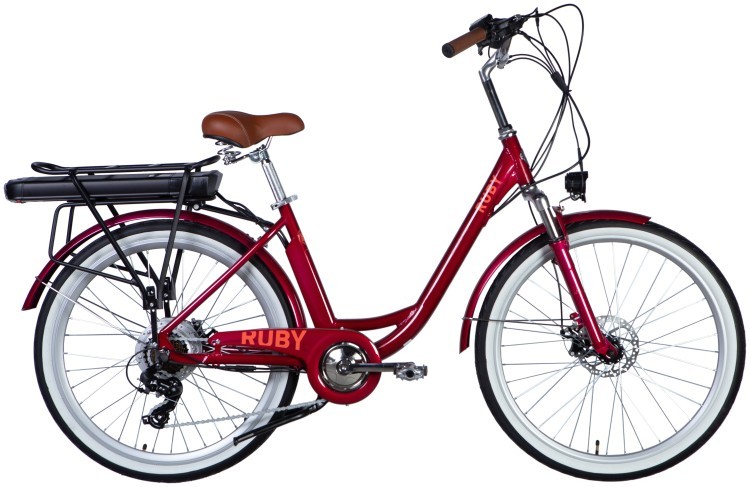 Велосипед з електроприводом 26" AL Dorozhnik eRUBY DD FR рама-17" 48B 12.5А*г 500Вт бордовий YS 7496 2025, ELB-D-26-248