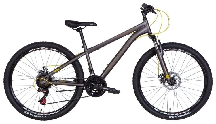 Велосипед 26" Discovery RIDER AM DD 2022 (темно-серебристый с желтым (м)), OPS-DIS-26-526