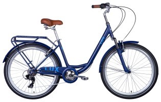 Велосипед сталь Dorozhnik LUX AM 26 Vbr трещотка рама-17" синій з блакитним (матовий) з багажником задн St з крылом St 2024