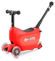 Самокат MICRO серии Mini2go Deluxe Plus – КРАСНЫЙ (до 50 kg, до 20 kg с сиденьем, 3-х кругов)