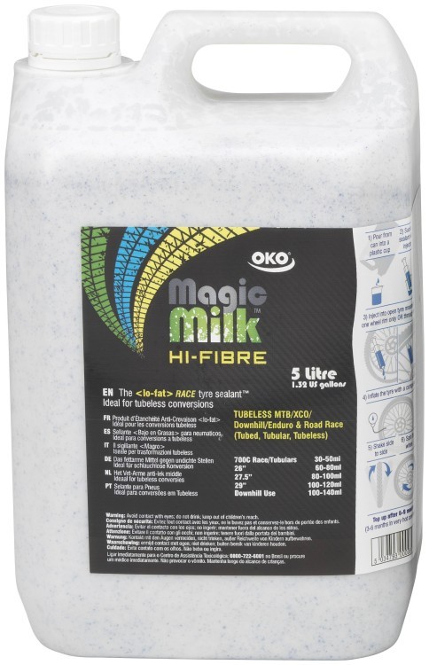 Герметик для камер і безкамерних покришок латексний  OKO Magik Milk Hi-fiber Race 5000 мл (шприц для заливки в комплекті), SEA-006