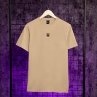 Футболка чоловіча однотонна бежева Pobedov Peremoga - Герб чорна вишивка