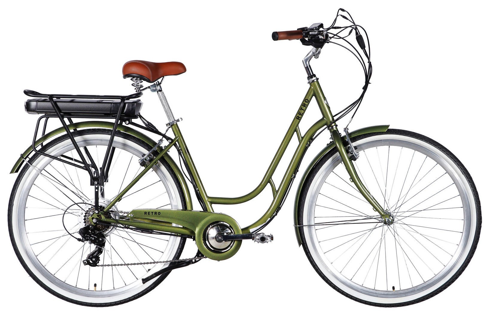 Велосипед уцененный с электроприводом 28" ST Dorozhnik eRETRO Vbr FR рама-19" 36B 13А*ч 500Вт темно-зеленый 2026, STK-D-28-648