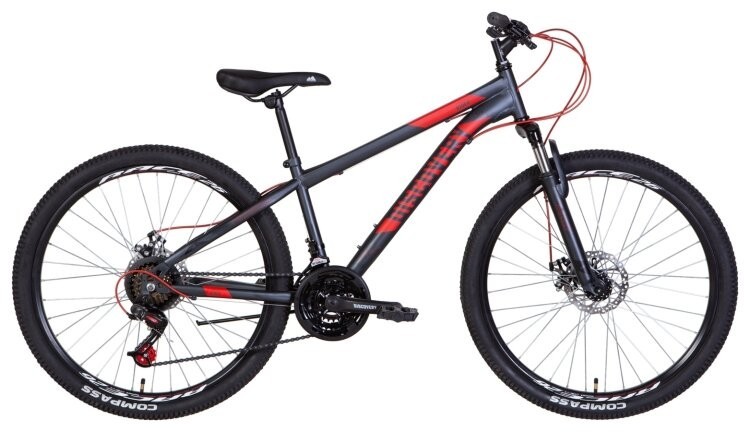 Велосипед 26" Discovery RIDER AM DD 2022 (темно-серебристый с красным (м)), OPS-DIS-26-529