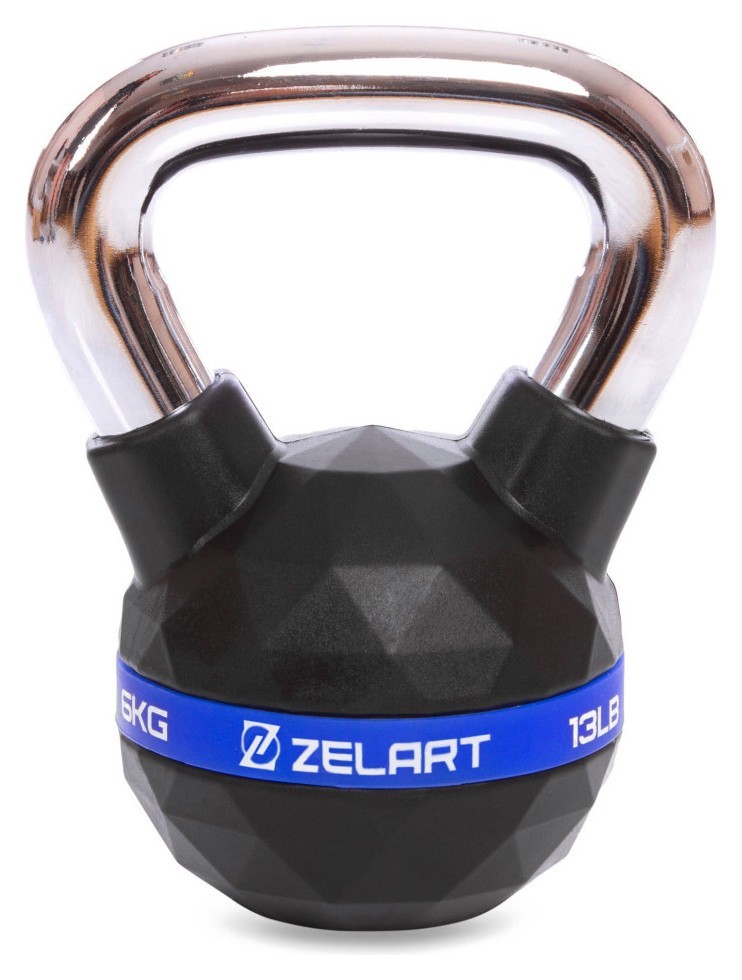 Гиря тренувальна цільна з поліуретановим покриттям та хромованою ручкою Zelart FI-1973-6 6кг (метал, PU, чорний), RNS_FI-1973-6