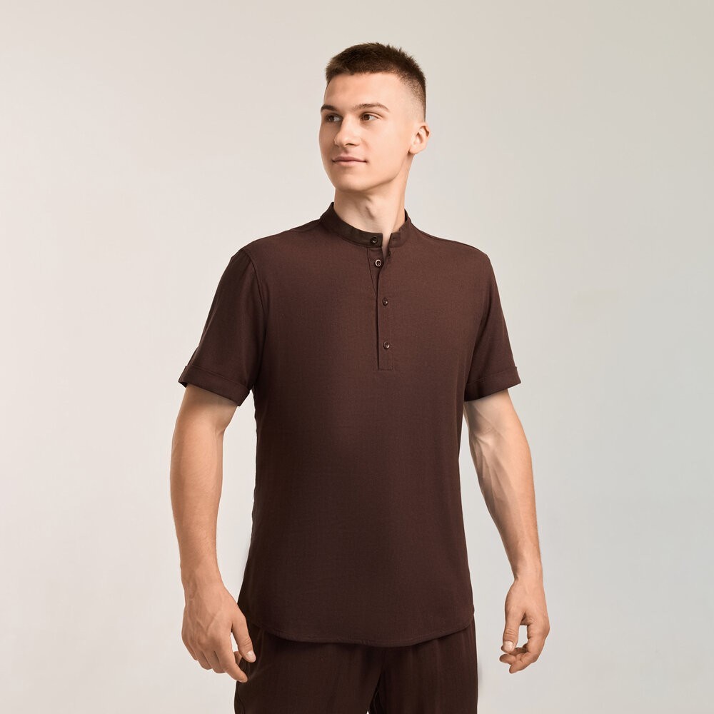 Чоловіча сорочка з коротким рукавом шоколадна Pobedov Molodist', POB_00000009068