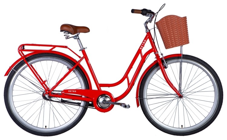 Велосипед ST 28" Dorozhnik RETRO планет. рама- " з багажником задн St з кошиком Pl з крилом St 2024 (чорний), OPS-D-28-385