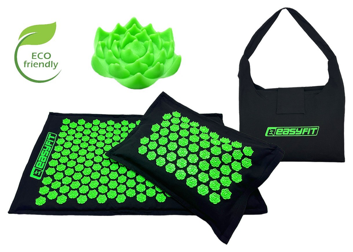 Массажный коврик EasyFit AcuRelax с иглами (аппликатор Кузнецова) черно-зеленый, EFIT_EF-2710-BG