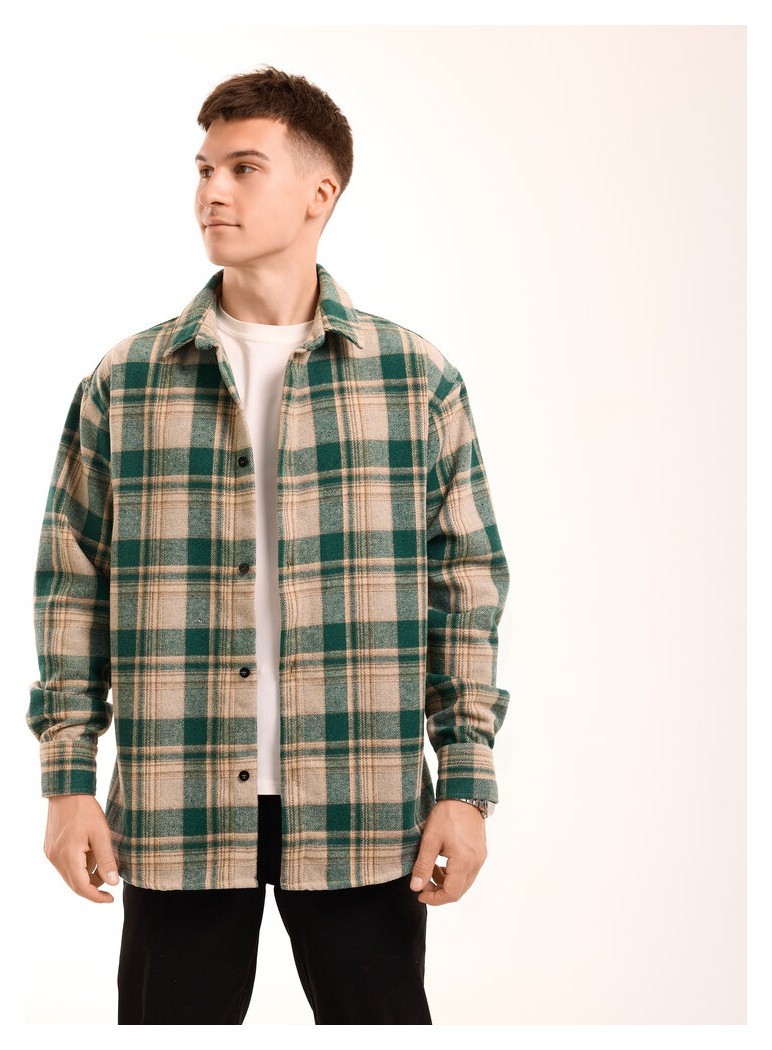 Сорочка в клітинку зелена. Чоловіча сорочка Pobedov Tartan в клітинку, POB_00000009425