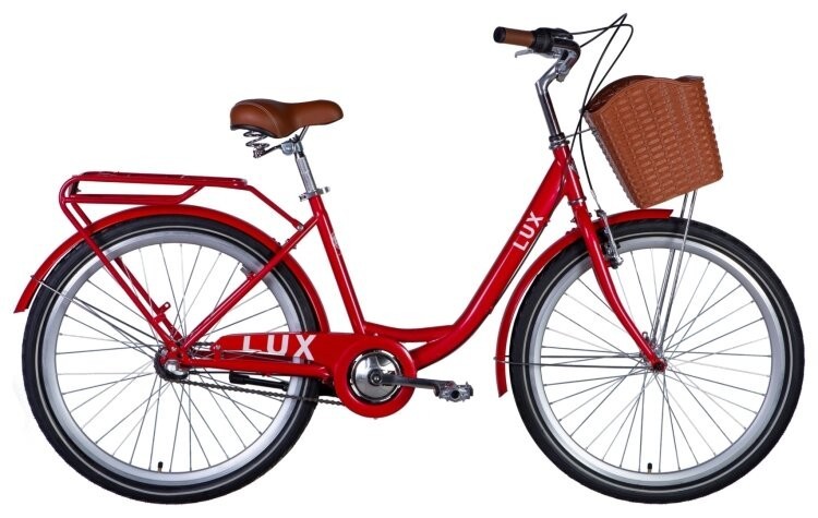 Велосипед ST 26" Dorozhnik LUX планет рама-" с багажником задн St с корзиной Pl с крылом St 2024 (красный), OPS-D-26-251