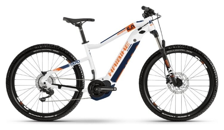 Электровелосипед Haibike SDURO HardSeven 5.0 i500Wh 10s. Deore 27.5", рама L, бело-оранжево-синий, 2020, 4540030048