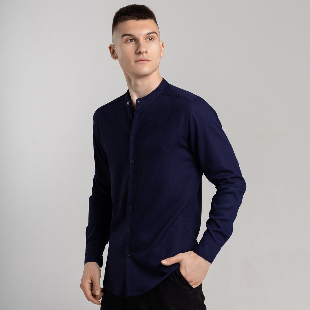 Весняна чоловіча сорочка з довгим рукавом темно-синя Pobedov Orion, POB_00000006162