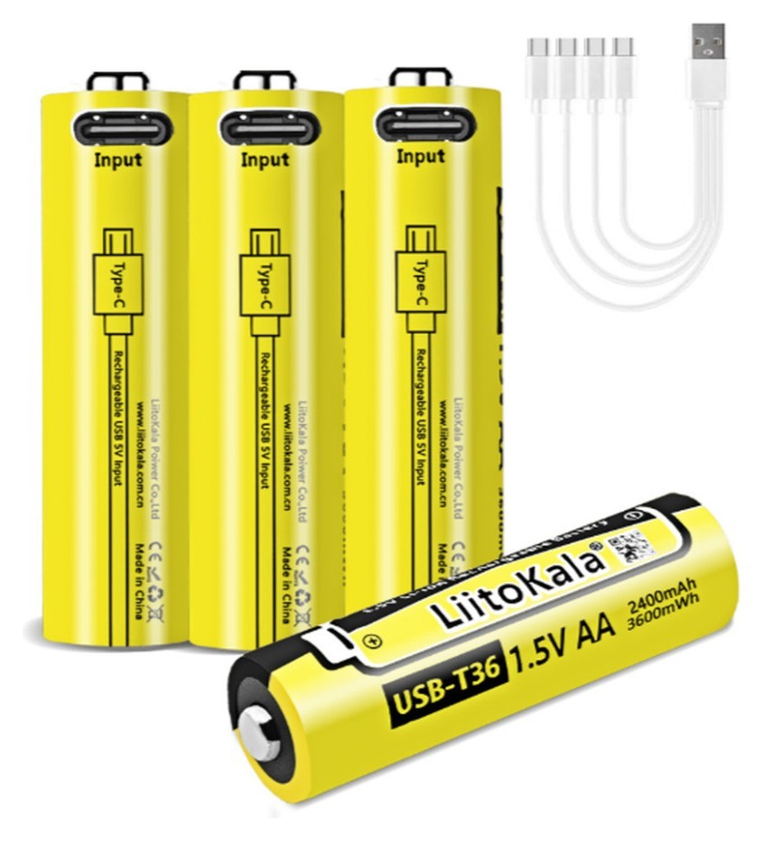 Набір акумуляторів з 4 шт LiitoKala USB-T36 + USB Type-C кабель зарядки, FNR_USBT364+cable