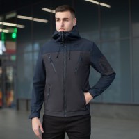 Куртка чоловіча демісезонна з капюшоном чорно-синя Pobedov Korol' Lev