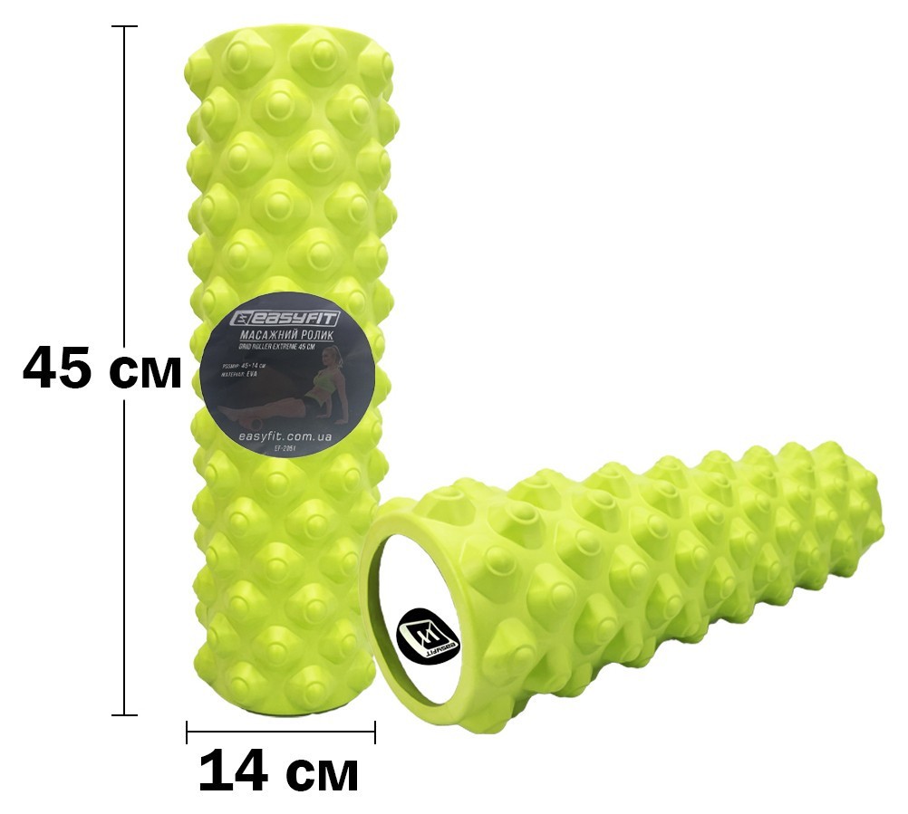 Масажний ролик EasyFit Grid Roller Extreme 45 см Салатовий, EFIT_EF-2051-GN