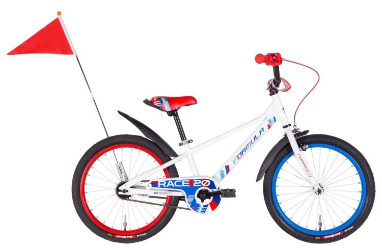 Велосипед ST 20" Formula RACE BH рама-10" белый с красным и синим 2024 крылья, подножка, звонок, OPS-FRK-20-215