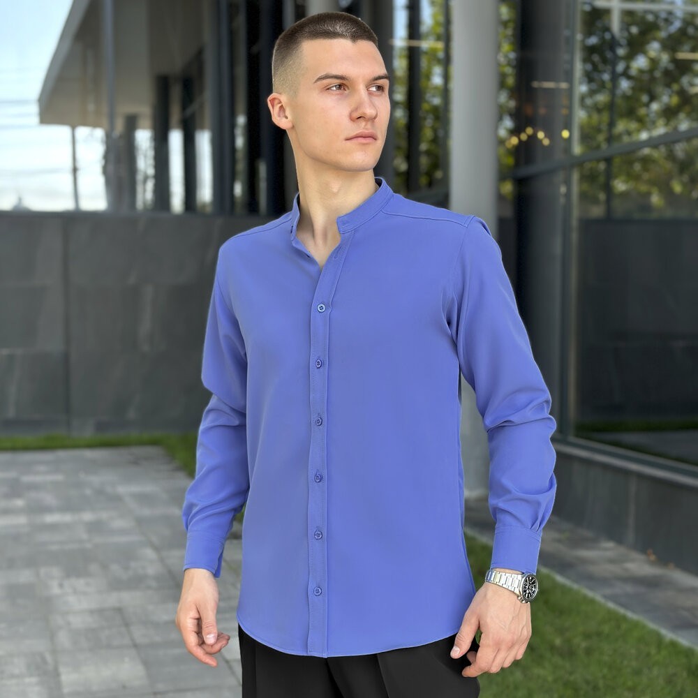 Блакитна сорочка для чоловіків з довгим рукавом з ґудзиками Pobedov Legend, POB_00000006777