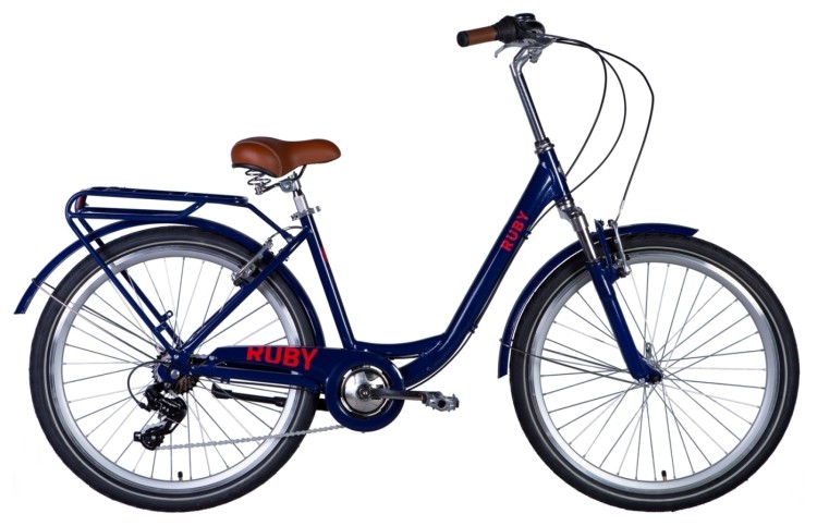 Велосипед AL 26" Dorozhnik RUBY AM Vbr рама-" з багажником задн St з крилом St 2024 (темно-синій), OPS-D-26-257