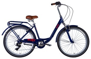 Велосипед AL 26" Dorozhnik RUBY AM Vbr рама-" з багажником задн St з крилом St 2024 (темно-синій)