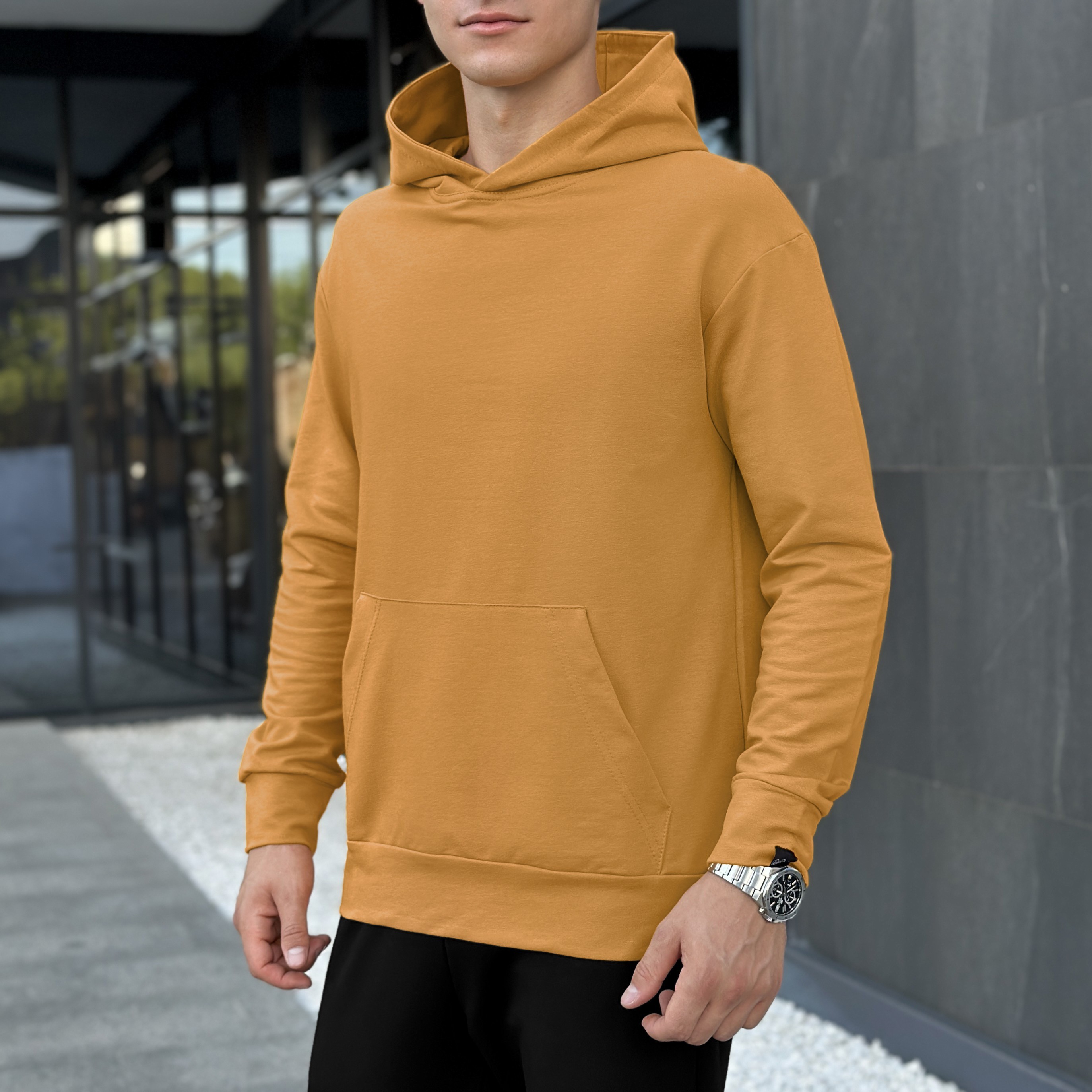 Чоловіче демісезонне худі з капюшоном помаранчеве Pobedov 001, POB_00000000969