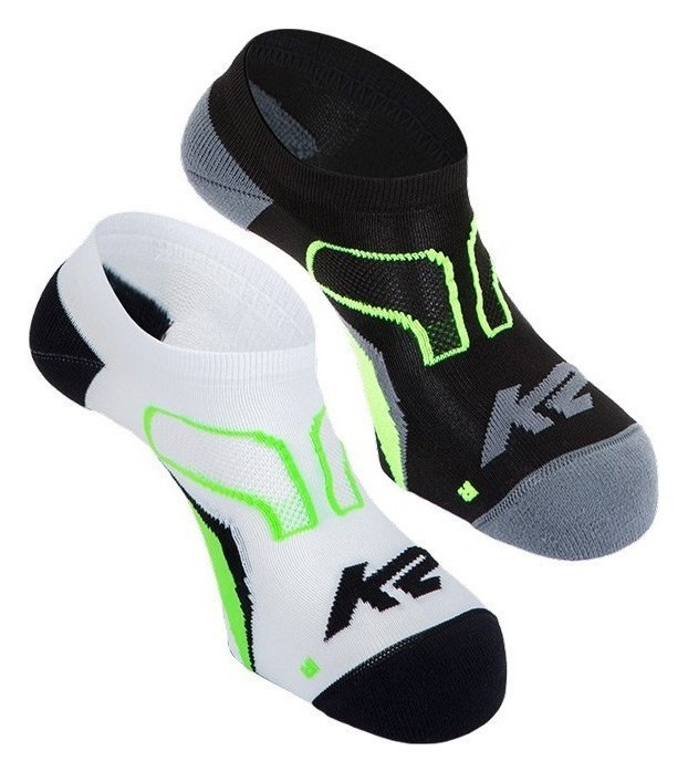 Носки для туризма K2 ACTIVE TECH LOW CUT SOCK 2 PAIRS 35-38 White/n.green+black/n.green (11766), RCH_19190