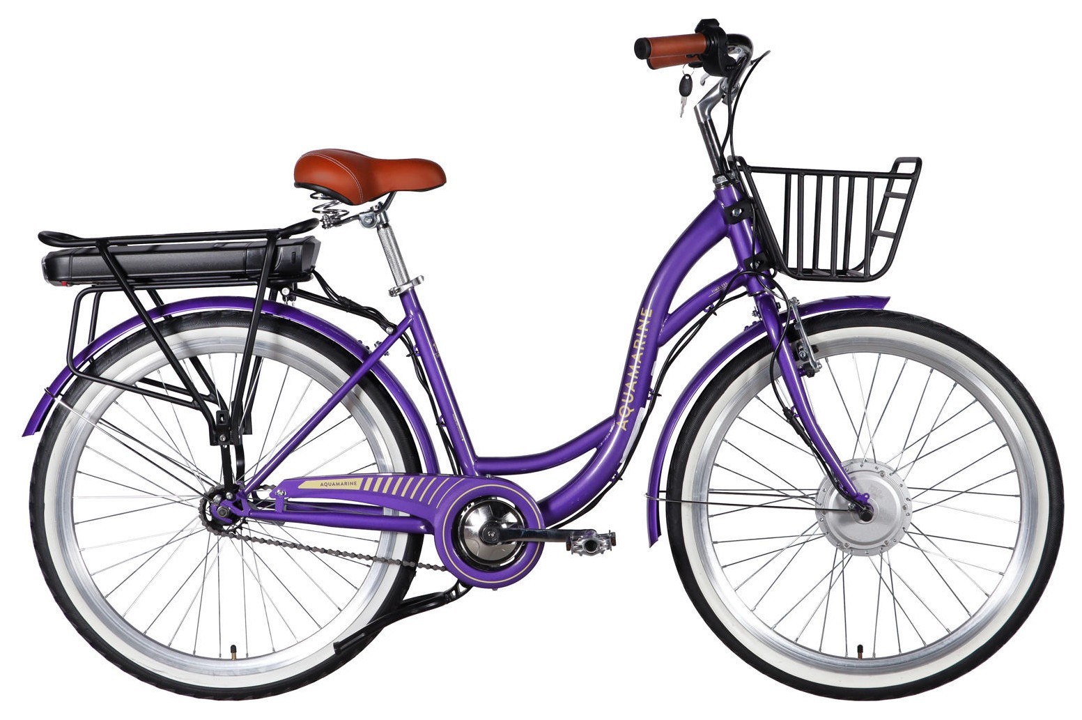 Велосипед с электроприводом 26" ST Dorozhnik eAQUAMARINE BH рама-17" 36B 13А*г 500Вт фиолетовый с корзиной 2026, ELB-D-26-295