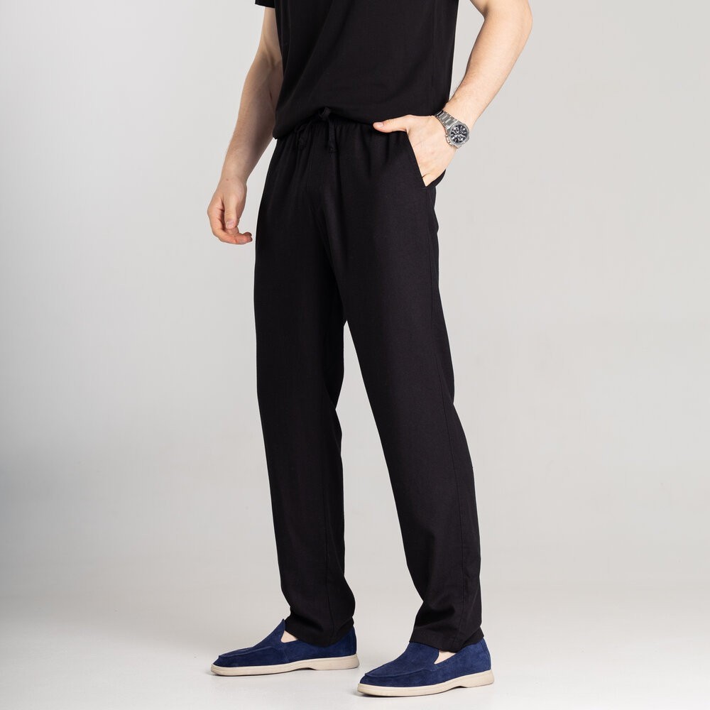 Чоловічі лляні штани вільного крою чорні Pobedov Chill, POB_00000005252