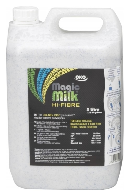 Оценка: 0 (0 голосов) Герметик OKO Magik Milk Hi-fiber Race для камер и бескамерных покрышек 5L (без шприца для заливки), SEA-016