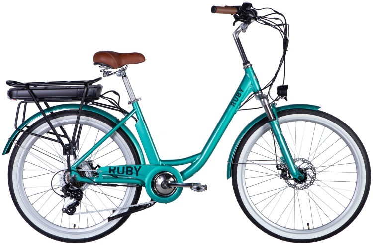 Велосипед с электроприводом 26" AL Dorozhnik eRUBY DD FR рама-17" 36B 12.5А*ч 500Вт бирюзовый YS 2260 2025, ELB-D-26-235