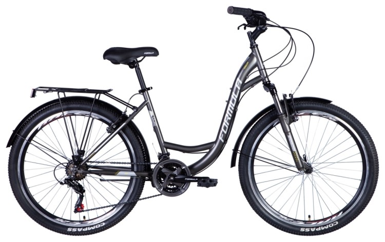 Велосипед ST 26" Formula OMEGA AM Vbr рама- с багажником задн St с крылом St 2024 (темно-серебристый (м)), OPS-FR-26-725