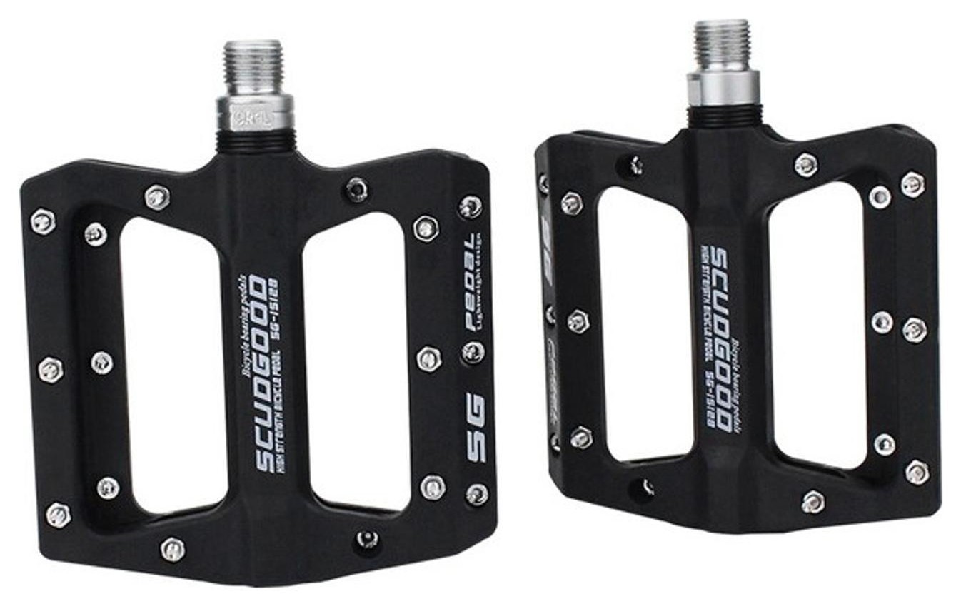 Педали Нейлон 106*97мм ScudGood MTB черный пром. подшипник с металл. шипами AM (брендированная упаковка), PED-149