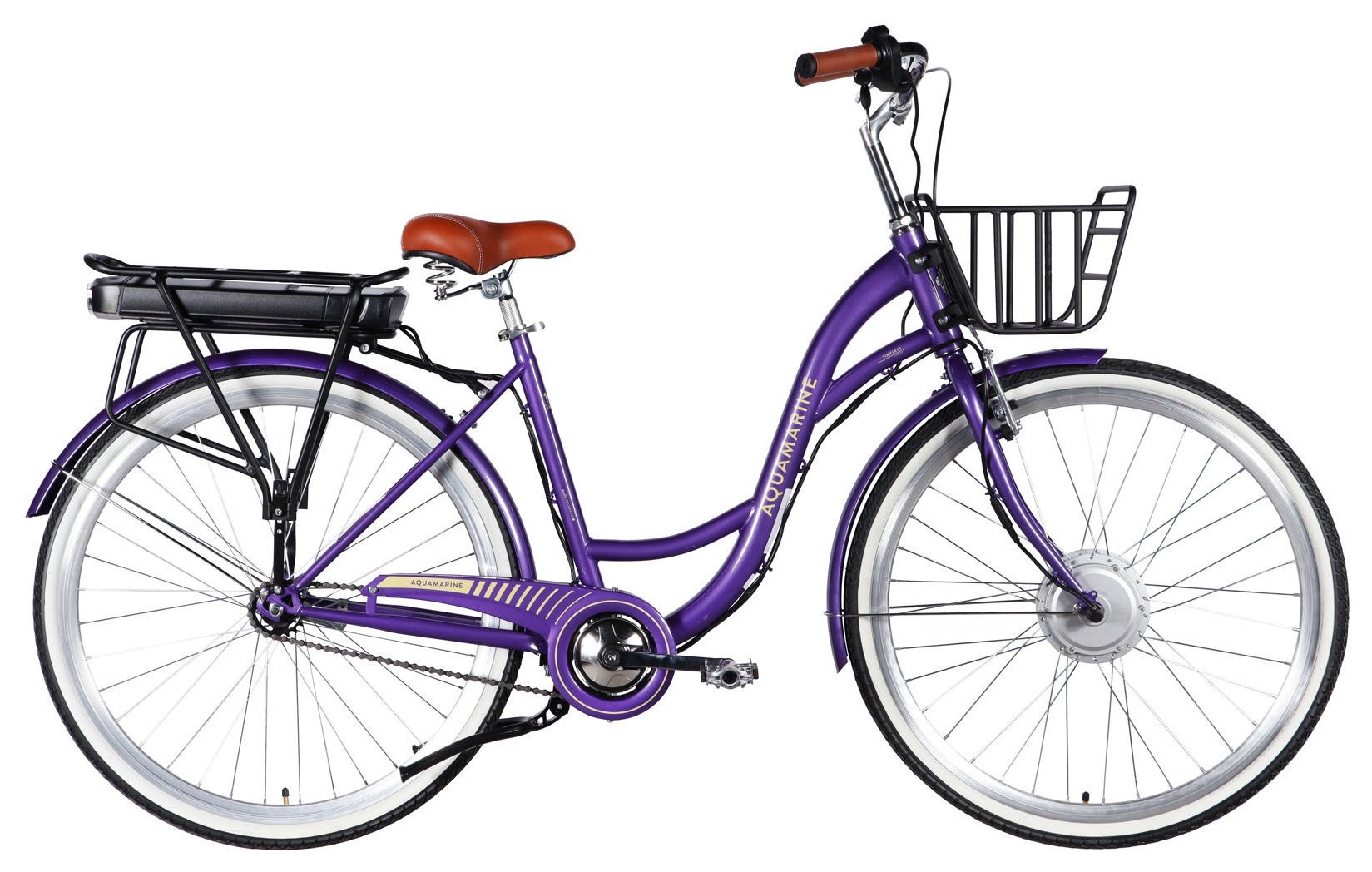 Велосипед с электроприводом 28" ST Dorozhnik eAQUAMARINE BH рама-19" 36B 13А*г 500Вт фиолетовый с корзиной 2026, ELB-D-28-108