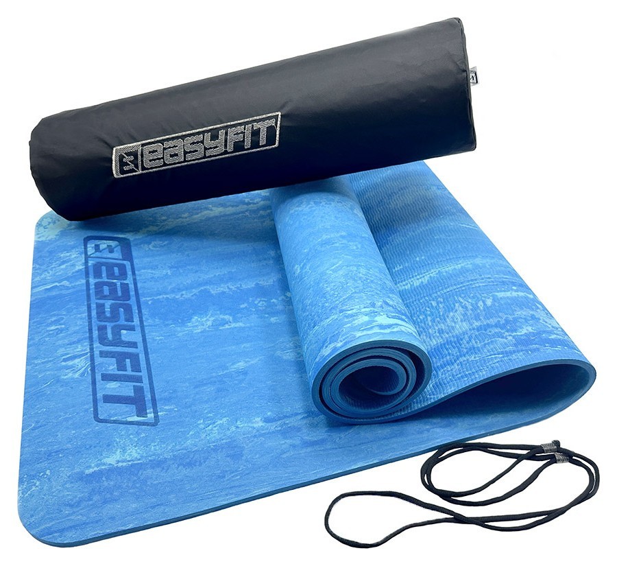 Килимок для йоги та фітнеса EasyFit PER Premium Mat 8 мм синій + Чохол, EFIT_EF-1930s-1-BL