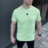 Футболка чоловіча однотонна світла зелена Pobedov Peremoga - Герб чорна вишивка