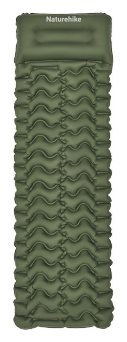 Матрас туристический надувной одноместный Naturehike CNK2550WS019, 200х60х6.5 см, зеленый, для кемпинга с мешком для надува., FNR_6977465869630