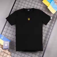 Футболка чоловіча однотонна чорна Pobedov Peremoga - Герб жовта вишивка