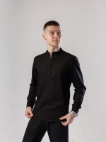 Чорна чоловіча сорочка з льону casual. Сорочка вільного крою легка чорна Pobedov Exlnt