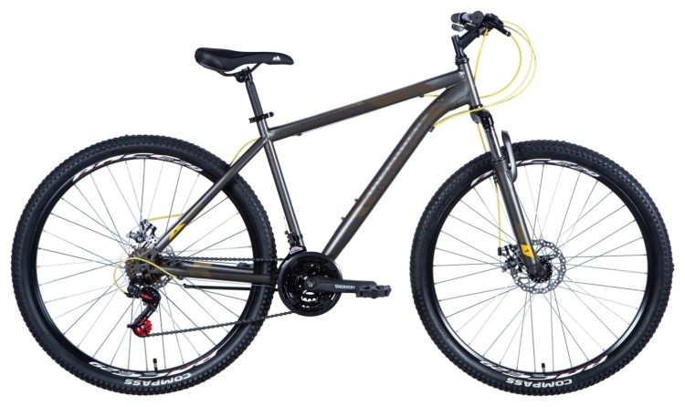 Велосипед 29" Discovery RIDER 2024 (темно-серебристый с желтым (м)), OPS-DIS-29-180