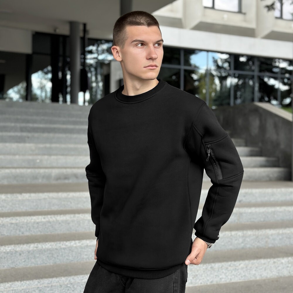 Світшот чоловічий зимовий однотонний чорний Pobedov Apex, POB_00000005704