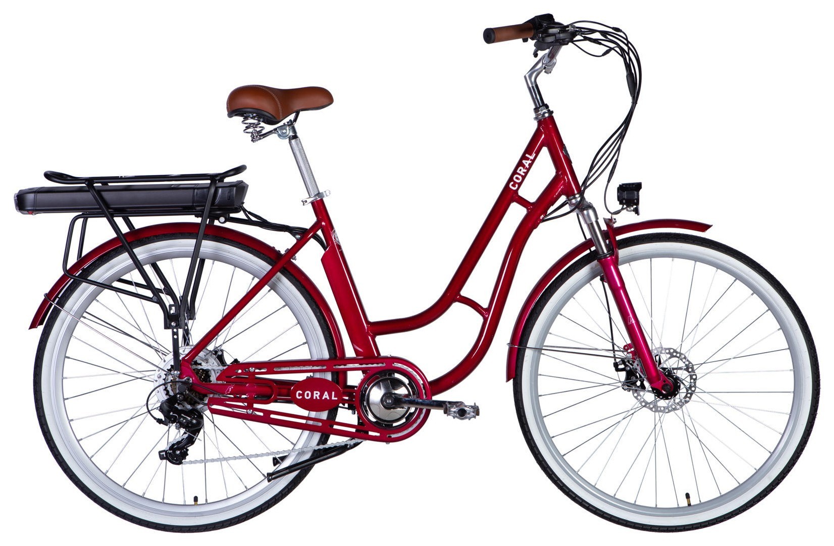 Велосипед уцененный с электроприводом 28" AL Dorozhnik eCORAL DD FR рама-19" 48B 17.5А*ч 500Вт рубиновый 2026, STK-D-28-658