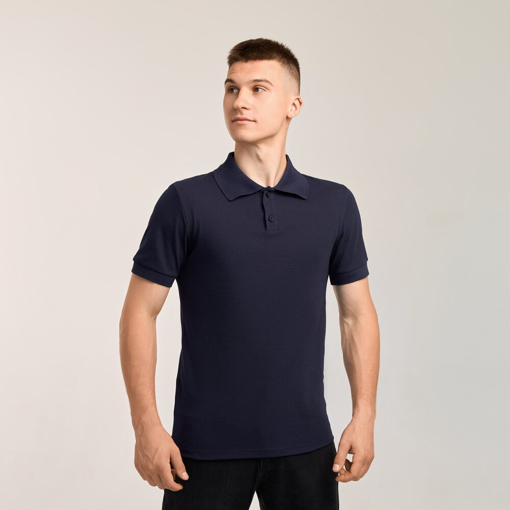Темно-синє наві чоловіче класичне поло на ґудзиках Pobedov. Футболка поло Pobedov Royal Batal синя, POB_00000009054