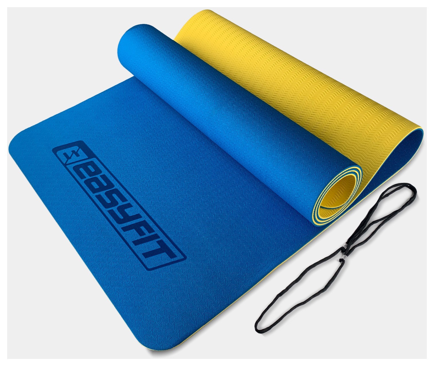 Коврик для йоги и фитнеса EasyFit TPE+TC 6 мм двухслойный синий-желтый, EFIT_EF-1924-BEY