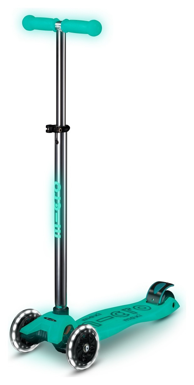 Самокат MICRO серії "Maxi Deluxe Glow LED" – ЖЕЛЕЙНИЙ ЗЕЛЕНИЙ (до 50 kg, 3-х колісний, світло), MMD365