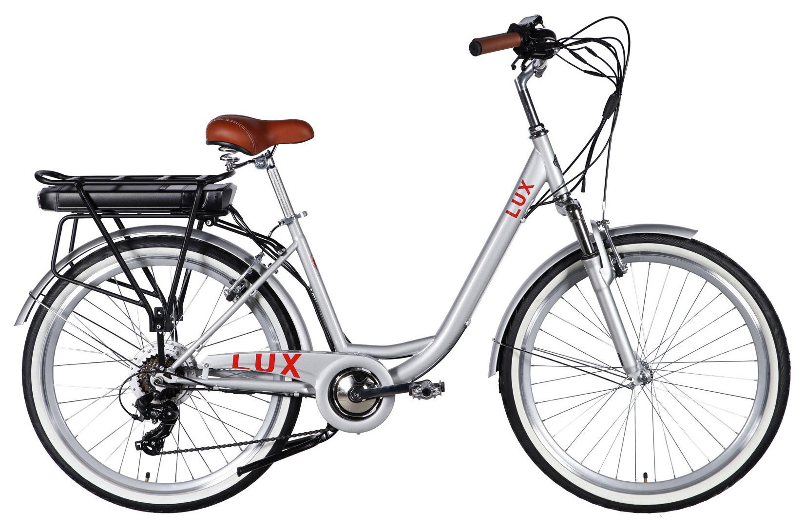 Велосипед уцененный с электроприводом 26" ST Dorozhnik eLUX Vbr FR рама-17" 36B 13А*ч 500Вт серебристый 2026, STK-D-26-465