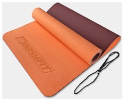 Коврик для йоги и фитнеса EasyFit TPE+TC 6 мм двухслойный персиково-коричневый