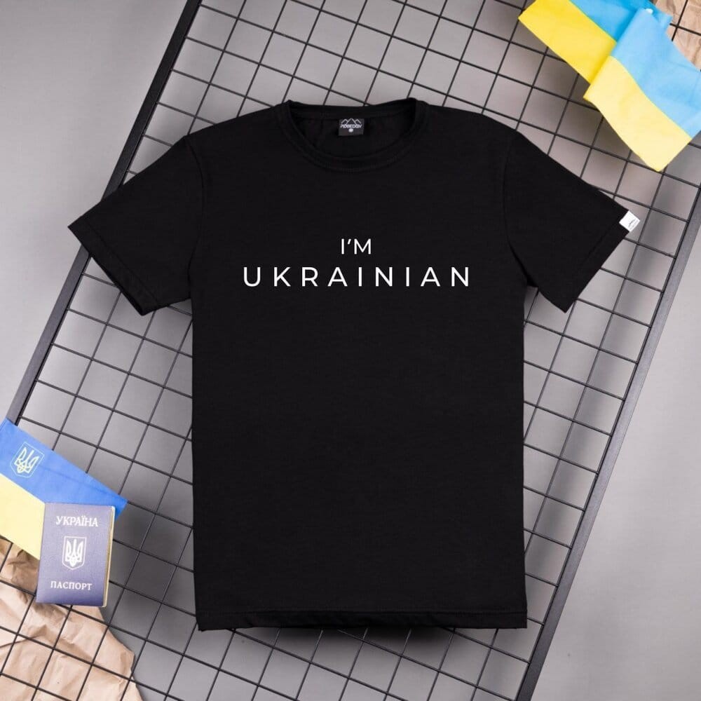 Футболка чоловіча однотонна чорна Pobedov Peremoga - IM UKRAINIAN наклейка біла, POB_00000003195