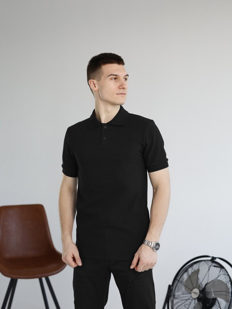 Чорна футболка поло весняна. Легке літнє чоловіче чорне поло Pobedov Royal Batal, POB_00000009051